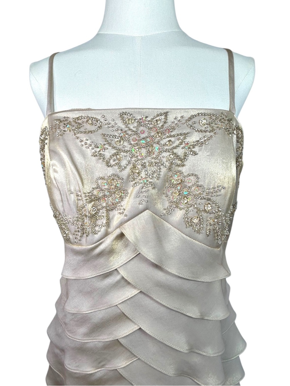 Alex Evenings Beaded Tiered Maxi Gown & Sheer Bolero Jacket Champagne 10P - Picture 6 of 15